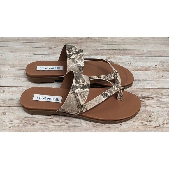 Steve Madden Athens ATHN01S1 Womens 8 M Beige Snake Print Flat Strappy Sandal - Picture 2 of 9